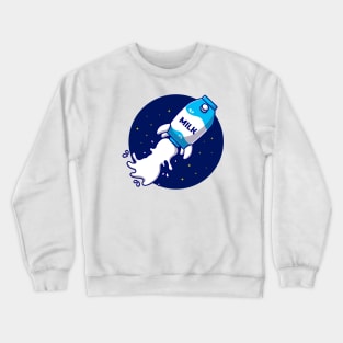 Milk Rocket Launching In Space Cartoon Crewneck Sweatshirt